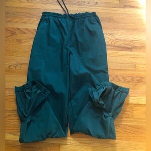 Green Nylon Zippered Ankles Jogging Pants